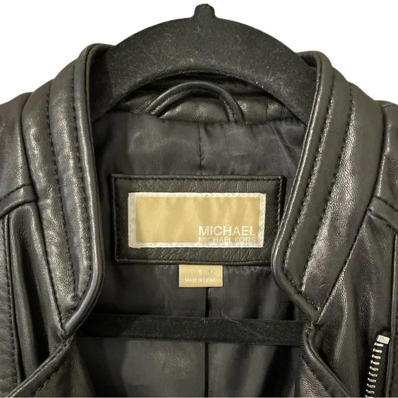MICHAEL Michael Kors Women’s Black 100% Leather Moto Jacket Size Small - Picture 2 of 9